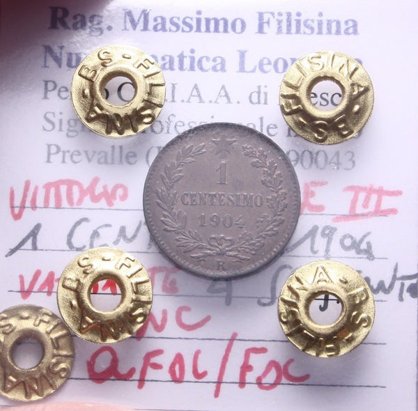 NL* VEIII Italia 1 CENTESIMO 1904 VARIANTE 4 SPOSTANTE QFDC/FDC Perizia Filisina
