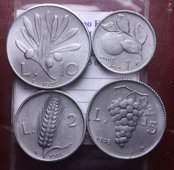 EN* Italy SERIES 1946 10 5 2 1 LIRA 1946 Reproduction Copy 4 pieces