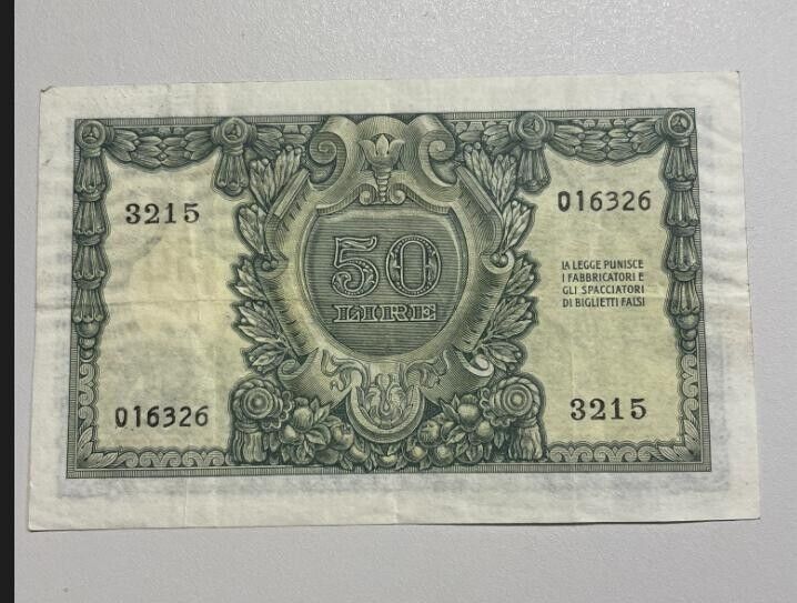NL* ITALY STATE NOTE 50 LIRE HELMETED HEAD 1951 very good condition