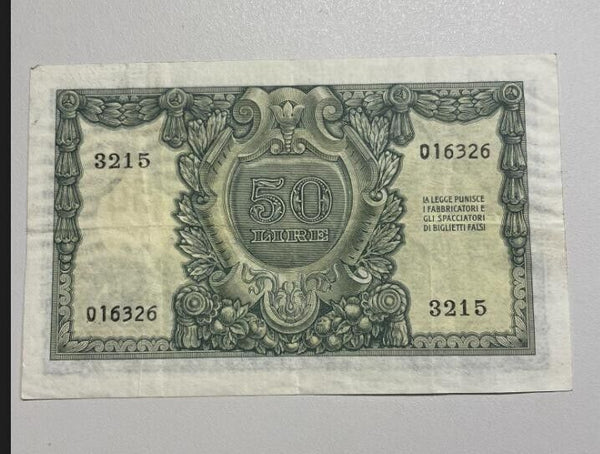 NL* ITALY STATE NOTE 50 LIRE HELMETED HEAD 1951 very good condition