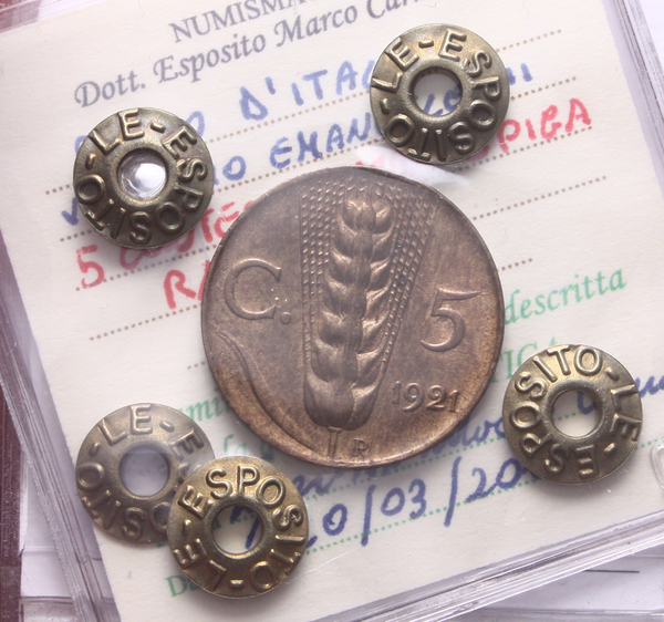 NL*VEIII Italia 5 CENTESIMI SPIGA 1921 FDC RAME ROSSO Perizia Esposito Marco