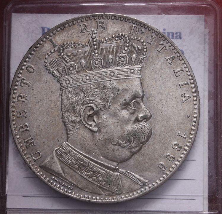 NL* UMBERTO I ERITREA TALLERO 5 Lire Argento 1896 R2 QSPL/SPL Perizia Filisina M