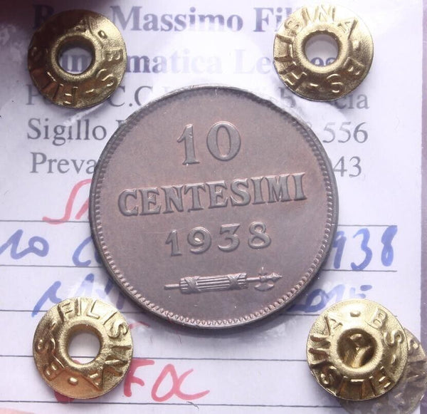 NL* SAN MARINO 10 CENTESIMI COPPER 1938 UNC Filisina Expertise M