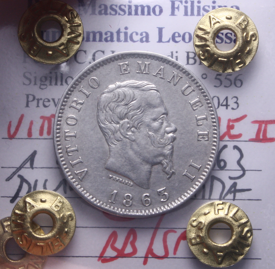 NL* VEII 1 LIRA Argento 1863 MILANO STEMMA BB/SPL Perizia Filisina Massimo
