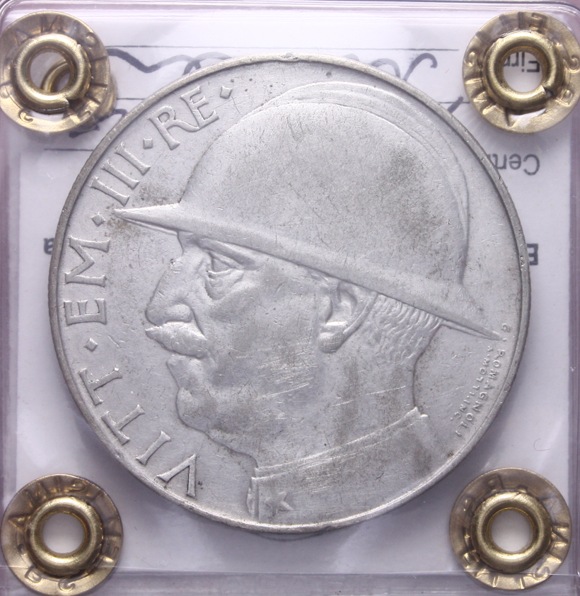 NL* VEIII 20 LIRE ARGENTO 1928 ELMETTO o CAPPELLONE NC BB+ Perizia Filisina