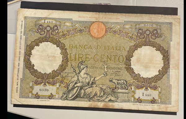 NL* BANCA D'ITALIA Banconota 100 LIRE ROMA GUERRIERA FASCIO 19-10-1936 I440