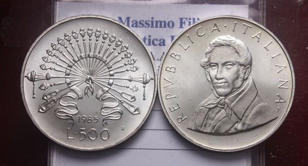 NL* ITALIA 500 Lire Argento 1985 ALESSANDRO MANZONI FIOR DI CONIO da divisionale