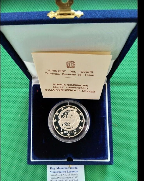 NL*ITALY REPUBLIC 10000 Lire Silver 1995 Conference Of Messina PROOF SET