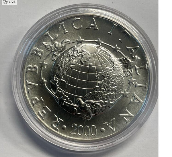 NL* ITALY TOWARDS 2000 10000 LIRE SILVER 2000 THE EARTH FDC in protective capsule