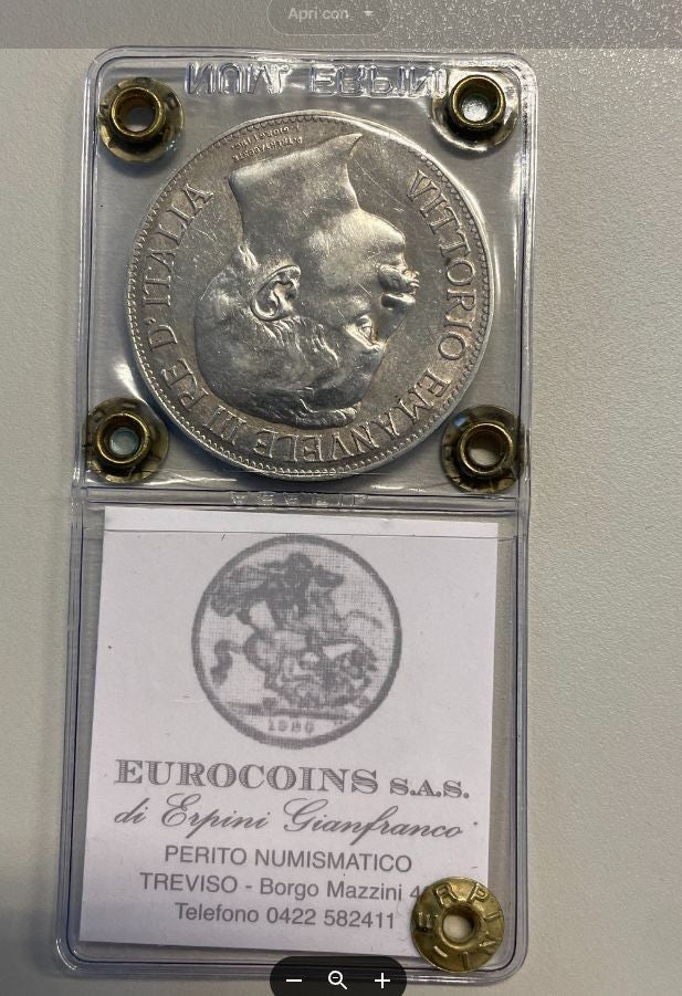 NL* VEIII 5 Lire ARGENTO 1911 CINQUANTENARIO RARA SPL+ Perizia Erpini GianFranco