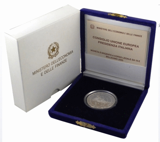 NL* ITALIA Repubblica 10 EURO Argento 2003 PRESIDENZA CEE FDC set Zecca