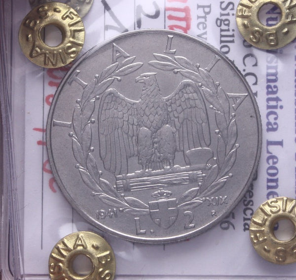 NL* VEIII 2 LIRE IMPERO 1941 XIX MAGNETICA QFDC/FDC Perizia Filisina Massimo