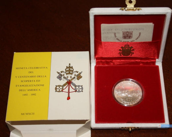 NL* VATICANO 500 LIRE Argento 1992 EVANGELIZZAZIONE DELL'AMERICA FDC set zecca