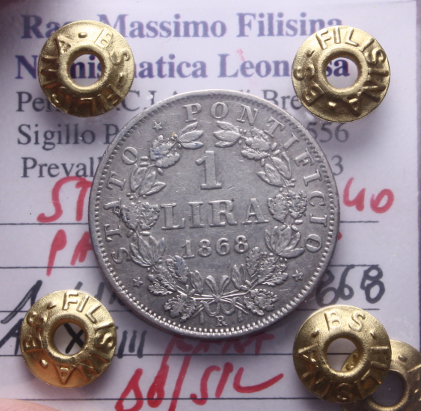 NL* STATO PONTIFICIO PIO IX 1 LIRA Ag. 1868 XXIII RARA BB/SPL Perizia Filisina