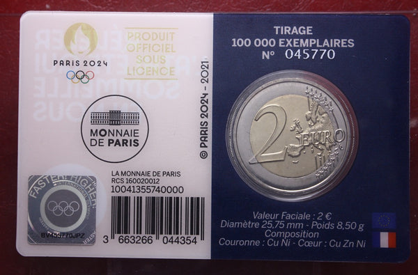 NL* FRANCIA 2 EURO 2021 OLIMPIADI PARIGI 2024 Atletica FDC coin card