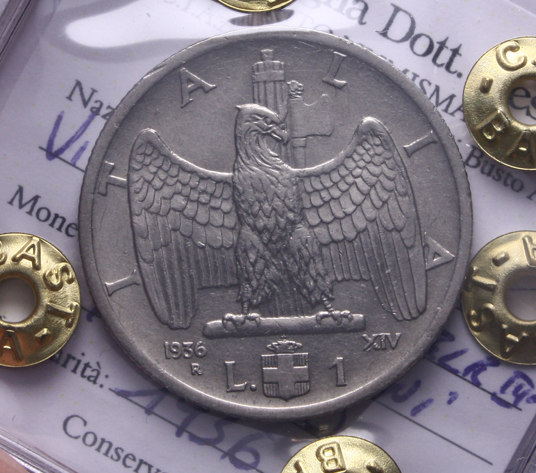 NL* VEIII 1 LIRA IMPERO 1936 XIV RARA SPL Perizia Castagna Cesare