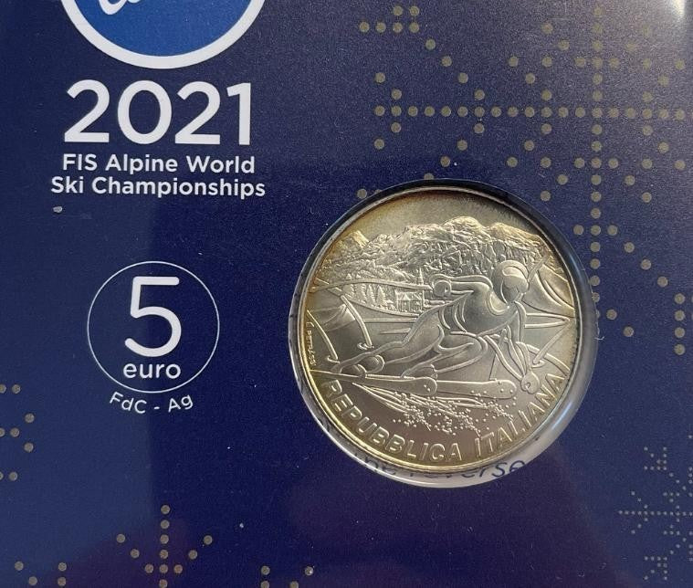 NL* ITALIA REPUBBLICA 5 Euro ARGENTO 2021 CAMPIONATI MONDO CORTINA FDC set ZECCA