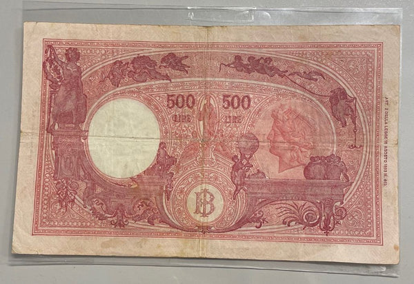 NL* BANCA D'ITALIA Banconota 500 LIRE BARBETTI C GRANDE 01 08 1944 F26