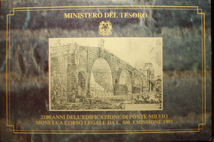 NL* ITALIA 500 Lire Argento 1991 PONTE MILVIO ROMA FDC SET Originale zecca