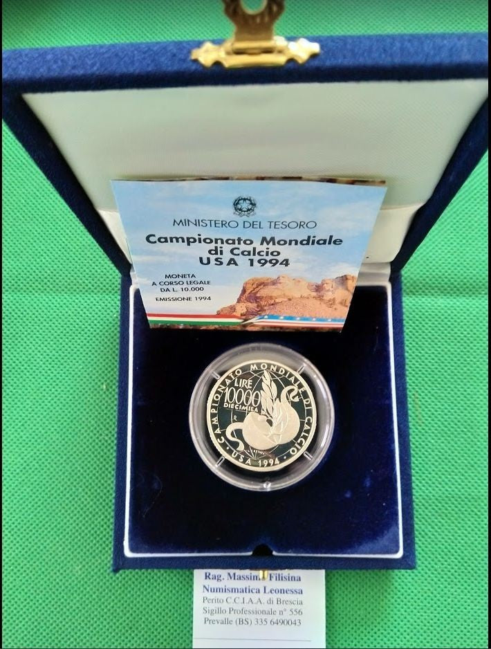 NL* ITALIA 10000 Lire Argento 1994 MONDIALI CALCIO USA 94 PROOF set zecca
