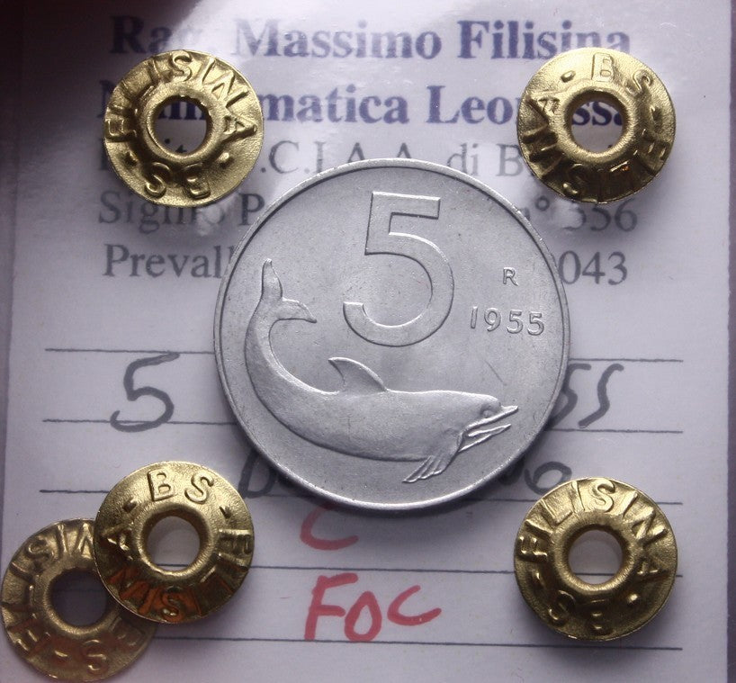 NL* Italia Repubblica 5 LIRE DELFINO 1955 FDC Perizia Filisina Massimo