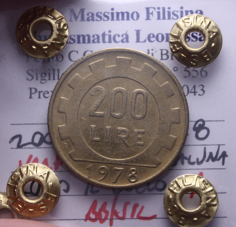 NL* Italia 200 LIRE 1978 MEZZALUNA SOTTO IL COLLO RARA BB/SPL Perizia Filisina