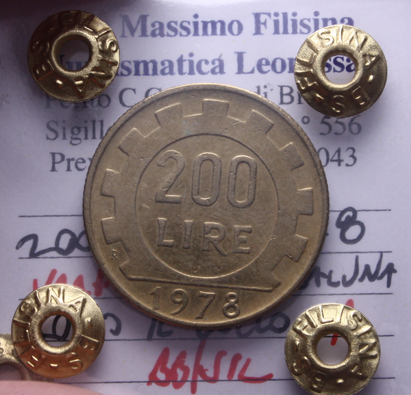 NL* Italia 200 LIRE 1978 MEZZALUNA SOTTO IL COLLO RARA BB/SPL Perizia Filisina