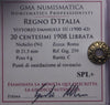 NL* VEIII ITALIA 20 CENTESIMI 1908 DONNA LIBRATA SPL+ Perizia Esposito Marco