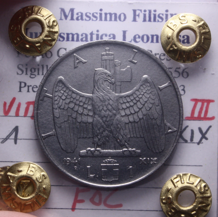 NL* VEIII 1 LIRA IMPERO 1941 XIX MAGNETICA FDC Perizia Filisina Massimo * 3