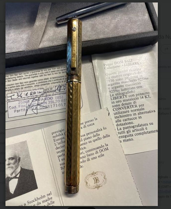 NL*PENNA DOM BAIZ Collezione Liberty con Diamante pennino Oro 14 Karati FULL SET