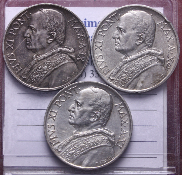 NL* CITTA' del VATICANO PIO XI Lotto 3 Monete 5 LIRE 1930 1931 1932 come da foto