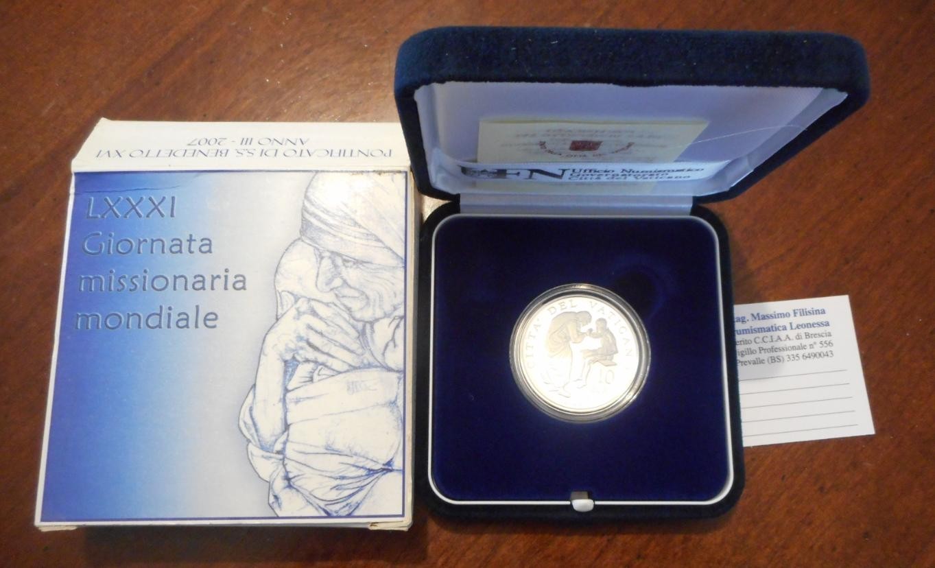 NL* VATICANO 10 Euro Argento 2007 GIORNATA MISSIONARIA MONDIALE Proof FS set