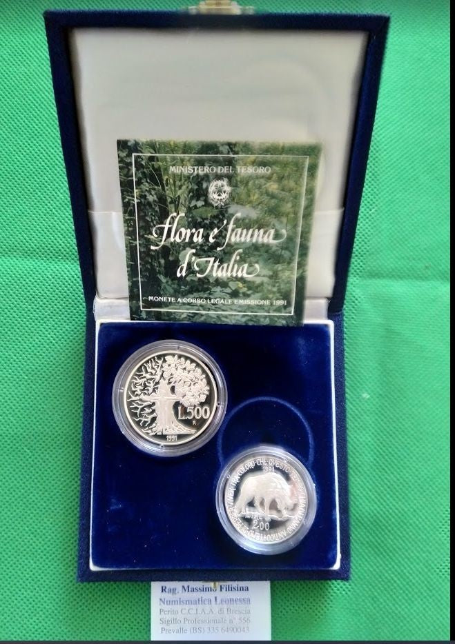 NL* ITALIA Dittico 500 + 200 LIRE Argento 1991 FLORA E FAUNA D'ITALIA PROOF set