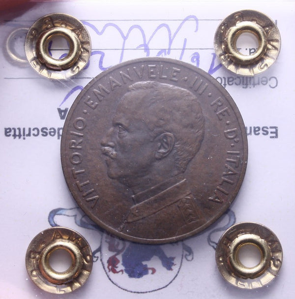 NL*VEIII Italia 5 CENTESIMI ITALIA SU PRORA 1913 BB/SPL Perizia Filisina Massimo