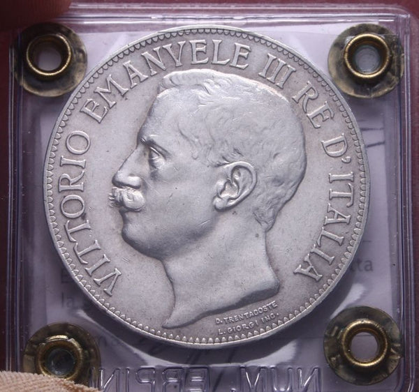 NL* VEIII 5 Lire ARGENTO 1911 CINQUANTENARIO RARA SPL+ Perizia Erpini GianFranco