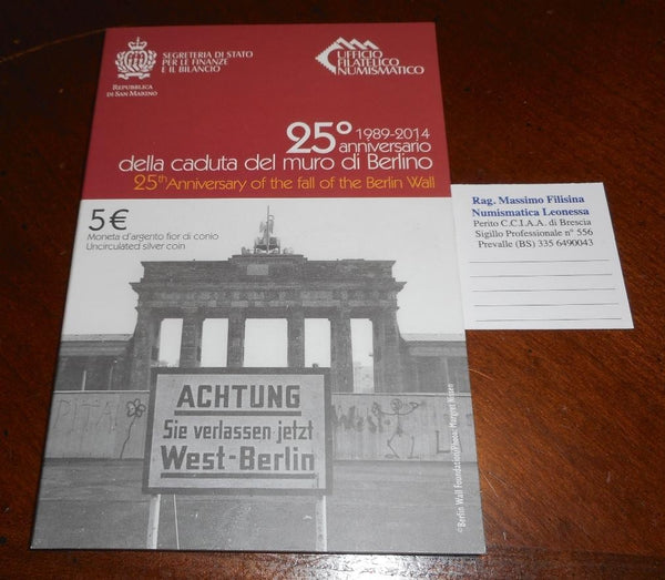 NL* Repubblica SAN MARINO 5 Euro ARGENTO 2014 CADUTA MURO DI BERLINO FDC set