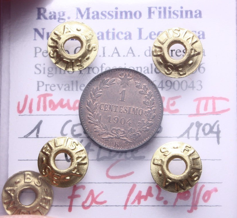 NL* VEIII Italia 1 CENTESIMO VALORE 1904 FDC PARZ. ROSSO Perizia Filisina