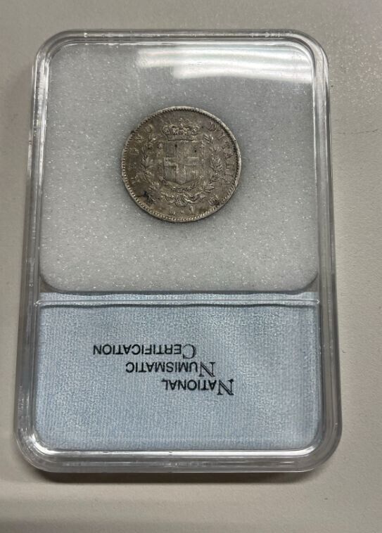 NL* VE II ITALIA 1 LIRA ARGENTO 1863 MILANO VF 35 Certificata NNC