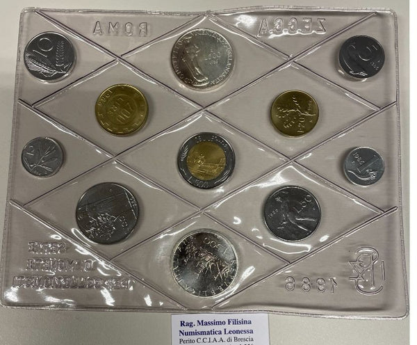 NL* ITALIA Divisionale 1986 CON 500 Lire ARGENTO CARAVELLE +DONATELLO FDC NO AST