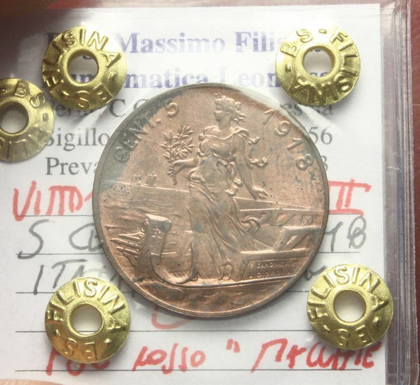 NL * VEIII Italy 5 cents PRORA 1918 FDC ROSSO MACCHIE Expertise Filisina M.