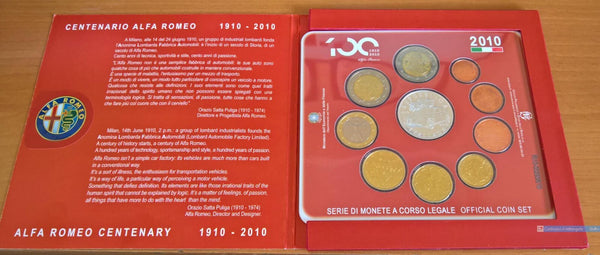 NL* ITALIA Divisionale 2010 9 Valori + 5 Euro Argento ALFA ROMEO FDC SET Zecca