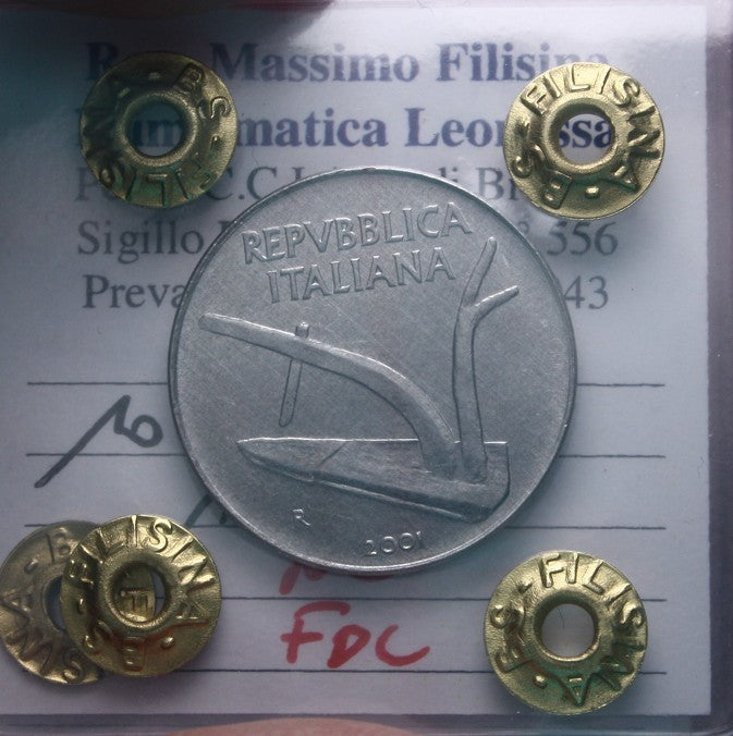 NL* Italia 10 LIRE SPIGHE ARATRO 2001 NC FDC Perizia Filisina Massimo