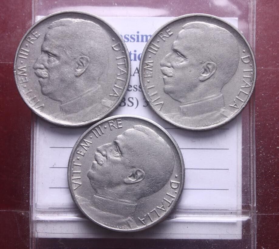 NL* Italy VEIII LOT 3 PIECES 50 CENTESIMI LIONS 1920 1921 1925 STRIPED!!!!