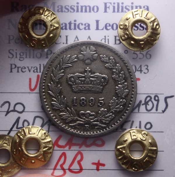 NL* UMBERTO I 20 CENTESIMI NICHELIO 1895 ROMA RARO BB+ Perizia Filisina Massimo