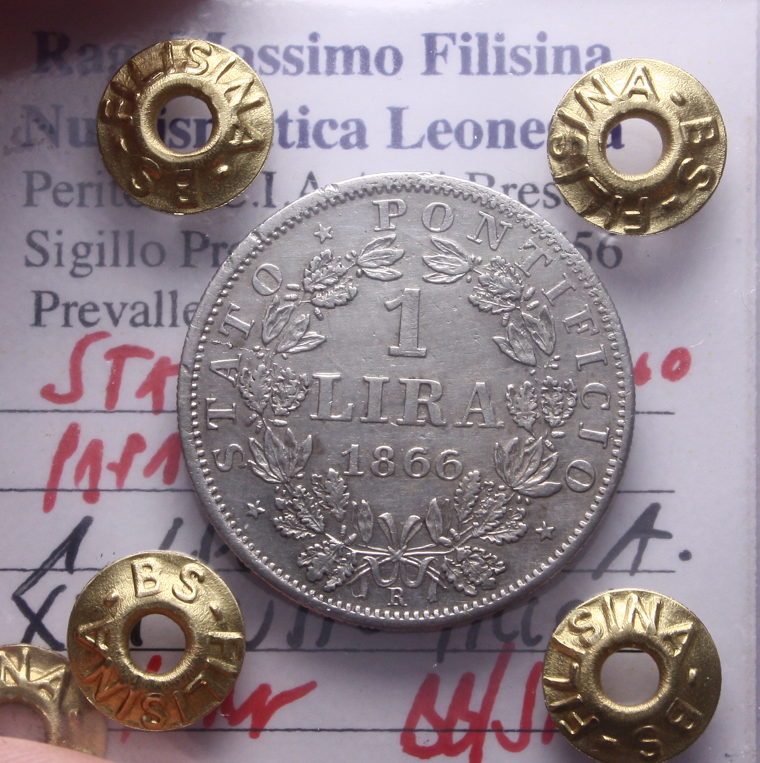NL* STATO PONTIFICIO PIO IX 1 LIRA Ag 1866 BUSTO PICCOLO BB/SPL Perizia Filisina