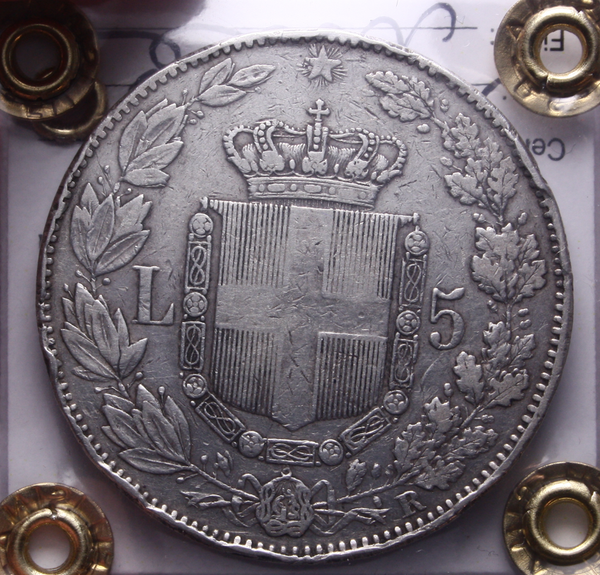 NL* UMBERTO I 5 LIRE Argento 1879 ROMA MB COLPETTI Perizia Filisina Massimo