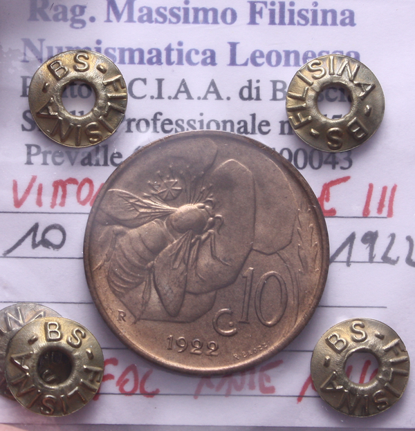 NL* VEIII ITALIA 10 CENTESIMI APE 1922 FDC RAME ROSSO Perizia Filisina Massimo *