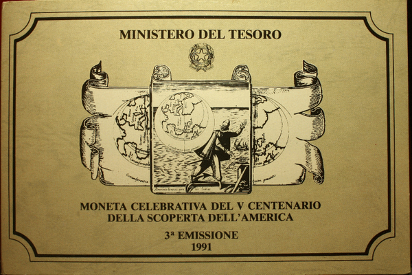 NL*ITALIA 500 Lire Argento 1991 SCOPERTA AMERICA 3^ EMIS FDC SET Originale zecca