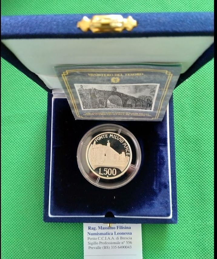 NL* ITALIA 500 Lire Argento 1991 PONTE MILVIO ROMA PROOF FS SET Originale zecca