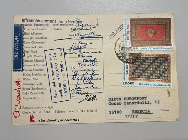 POSTCARD "BIAFO 77" OPERATION HIMALAYAN EXPEDITION WITH PARTICIPANTS' SIGNATURES